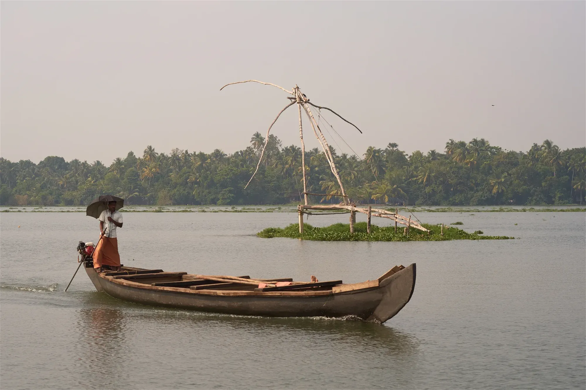 Kerala backwater boat fishing net